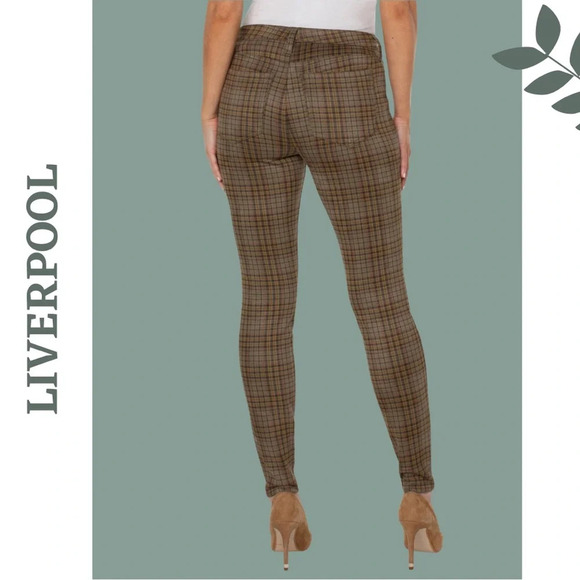 LIVERPOOL MADONNA  SKINNY TARTAN Stretch Pant Brown Tan Size - Picture 2 of 8